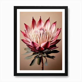 A Digital Painting Of A Large Protea Flower Centered In The Composition Against A Solid Beige Backg (2) Art Print