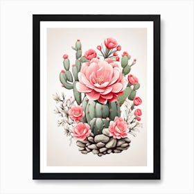 Cactus And Flowers Art Print 1 Art Print