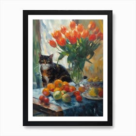 Tulip With A Cat 1 Art Print