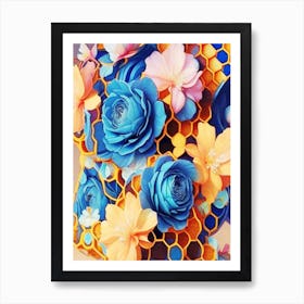 Indigo and Joyful Honeycomb Floral Art Art Print