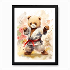 Karate Teddy Bear Painting Watercolour 2 Art Print