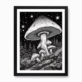 Mushroom And A Starry Night 4 Art Print