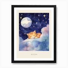 Baby Kitten 10 Sleeping In The Clouds Nursery Poster Art Print