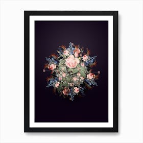 Vintage Fragrant Rosebush Flower Wreath on Royal Purple Art Print