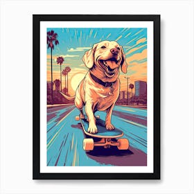 Labrador Dog Skateboarding Illustration 2 Art Print
