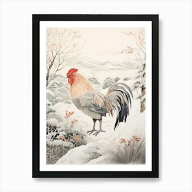 Winter Bird Painting Rooster 3 Art Print