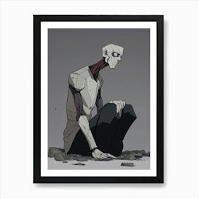 Skeleton Sitting On The Ground Art Print