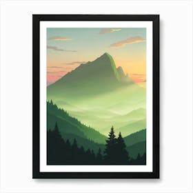 Misty Mountains Vertical Composition In Green Tone 127 Art Print