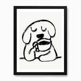 Dog With A Cup Of Coffee Cute Illustration Art Print