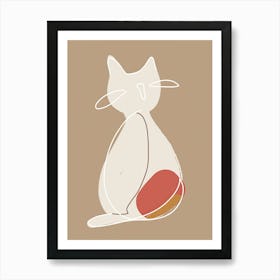 Cat Sitting On A Ball - Boho, Line Art Poster