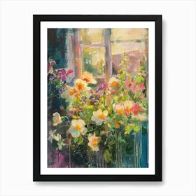 Nasturtium Flowers On A Cottage Window 1 Art Print