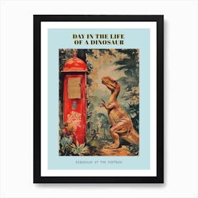 Dinosaur At The Postbox Retro Collage 1 Poster Art Print