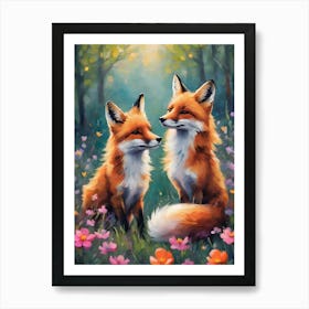 Foxes in Love in Spring Art Print