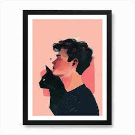 Portrait Of A Man With A Cat 2 Art Print