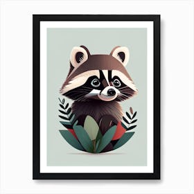 Forest Raccoon With Plants Art Print