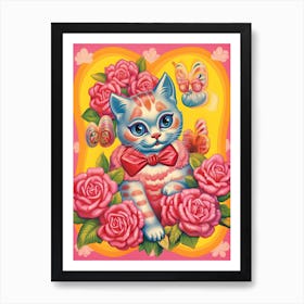 Illustration Retro Kitsch Cat Art Print