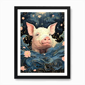 Pig In The Water Art Print