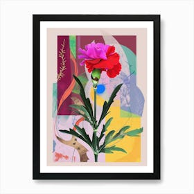 Carnation6 Neon Flower Collage Art Print