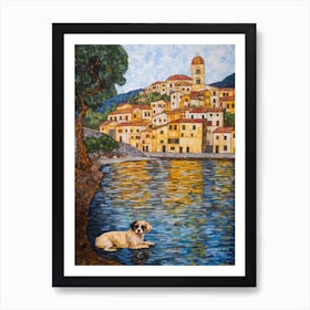 Painting Of A Dog In Isola Bella, Italy In The Style Of Gustav Klimt 04 Art Print