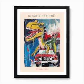 Abstract Dinosaur Paint Splash In Car 2 Poster Art Print