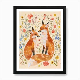 Folksy Floral Animal Drawing Fox 4 Art Print