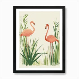 Jamess Flamingo And Ginger Plants Minimalist Illustration 3 Art Print