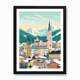 Vintage Winter Travel Illustration Salzburg Austria 5 Art Print