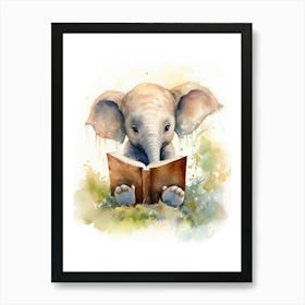 Elephant Painting Reading Watercolour 3 Art Print