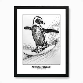 Penguin Surfing Waves Poster 2 Art Print
