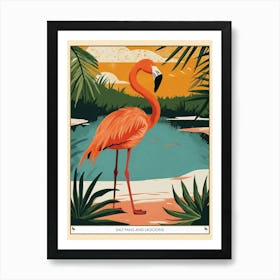 Greater Flamingo Salt Pans And Lagoons Tropical Illustration 7 Poster Art Print