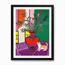 A Painting Of A Still Life Of A Heather With A Cat In The Style Of Matisse 4 Art Print