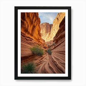 Sandstone Canyon Hugged Closely By Time With Intricate Curves Of Erosion Building Fluid Trails Down Art Print