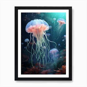 Sea Nettle Jellyfish Neon Illustration 8 Art Print