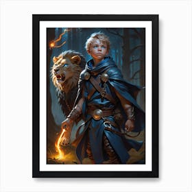 Boy Warrior with Lion. Leonardo Lionhart Art Print