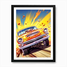 Car Driving Down The Road Retro Racing Car Art Print