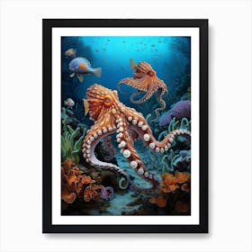 Octopus Searching For Prey Illustration 6 Art Print