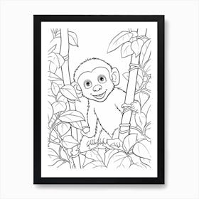 Line Art Jungle Animal White Faced Capuchin 2 Art Print