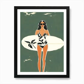 Woman In Bikini With Surfboard Affiche