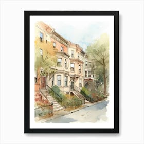 Park Slope Brooklyn Neighborhood, Watercolour 2 Art Print