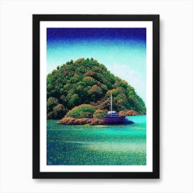 Pulau Lang Tengah Malaysia Pointillism Style Tropical Destination Art Print