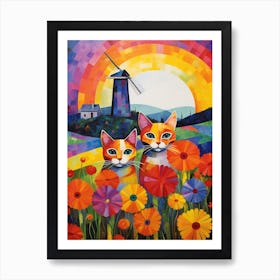 Two Cats With An Abtract Windmill Background Art Print