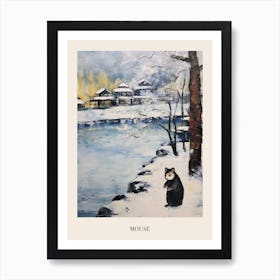 Vintage Winter Animal Painting Poster Mouse 1 Art Print