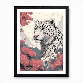 Snow Leopard Animal Drawing In The Style Of Ukiyo E 1 Art Print