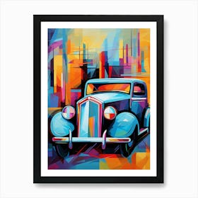 Vintage Old Truck VI, Avant Garde Abstract Vibrant Colorful Painting in Cubism Style Art Print