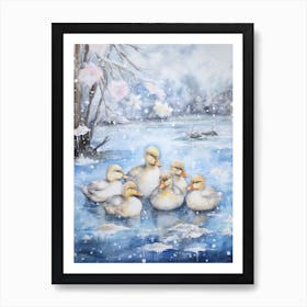 Winter Scene Ducklings 3 Art Print