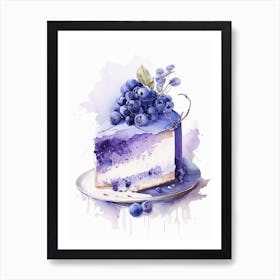 Blueberry Cake Dessert Pastel Watercolour Flower Art Print