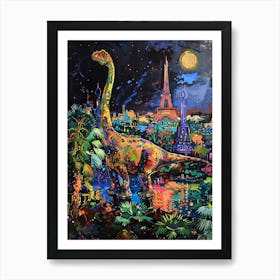 Dinosaur Abstract Paris Cityscape Painting Art Print