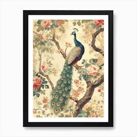 Vintage Peacock In A Tree Wallpaper 3 Art Print