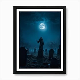 Death Fear Rising Full Fog Gravestone Dark Night Evil Background Holiday Horror Undead 2 Art Print