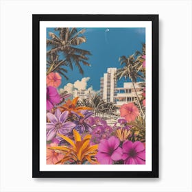 Miami Beach   Floral Retro Collage Style 3 Art Print